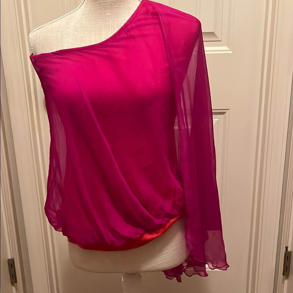 Chic One-Shoulder Pink Blouse